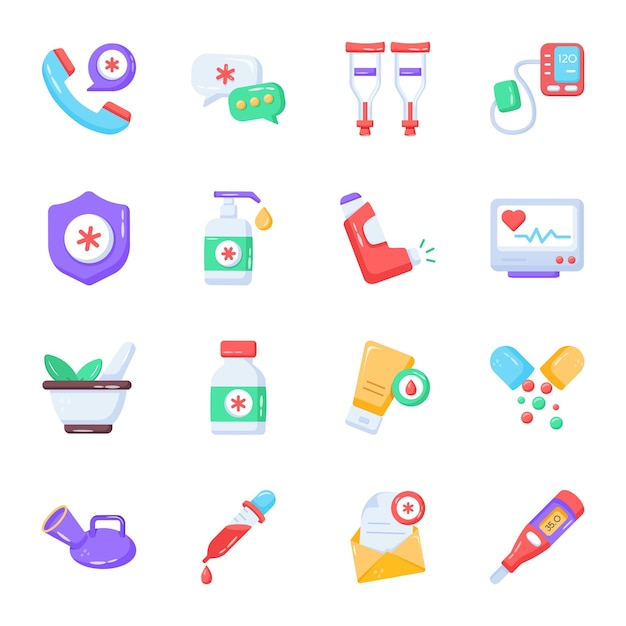 Pack de iconos planos médicos