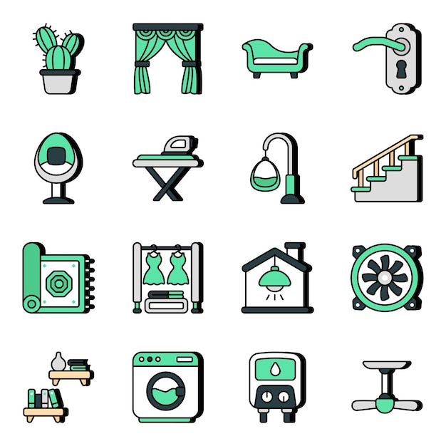 Pack de iconos planos de muebles e interiores