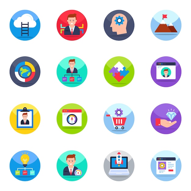 Vector pack de iconos planos de negocios y datos