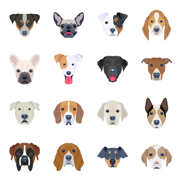 Pack de iconos planos de perros salvajes y domésticos