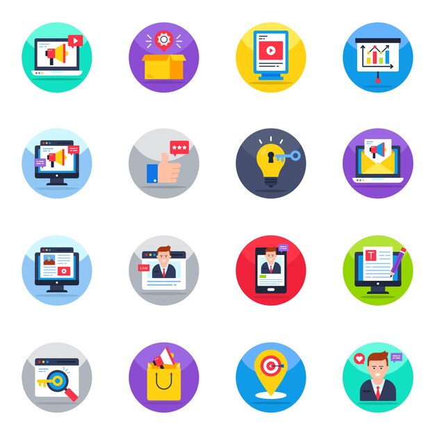 Pack de iconos planos de publicidad