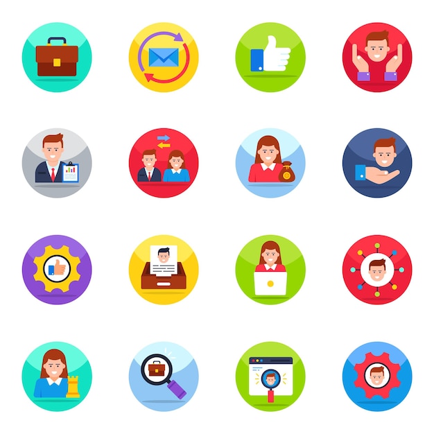 Pack de iconos planos de recursos humanos