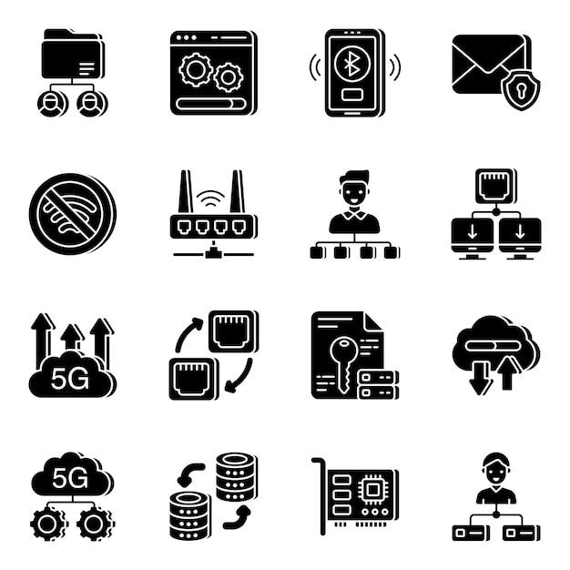 Pack de iconos planos de redes y comunicaciones
