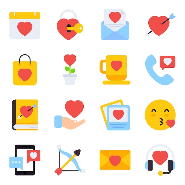 Pack de iconos planos de San Valentín