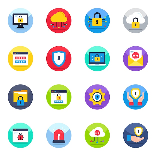 Pack de iconos planos de seguridad cibernética