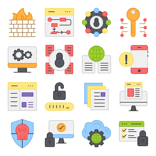 Pack de iconos planos de seguridad y protección