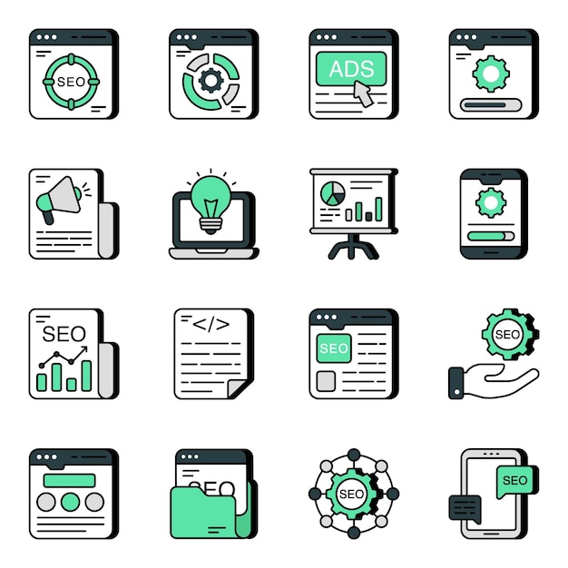 Pack de iconos planos de Seo y tecnología