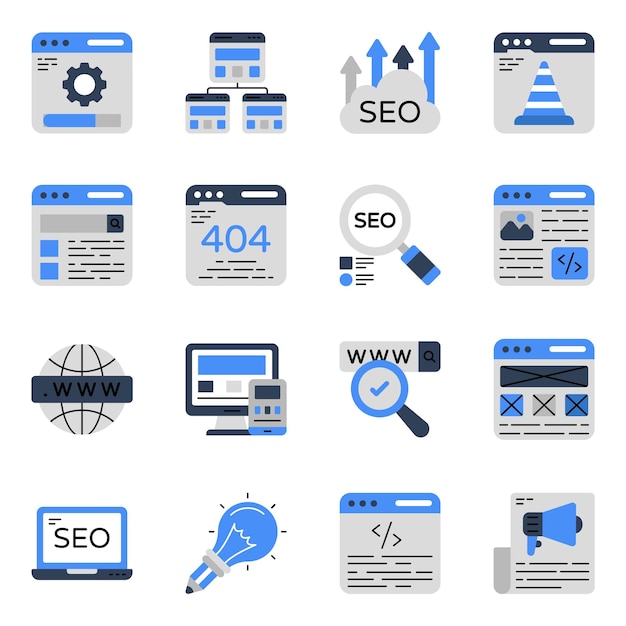 Pack de iconos planos de SEO