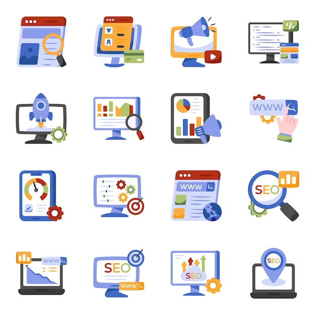 Pack de iconos planos de SEO
