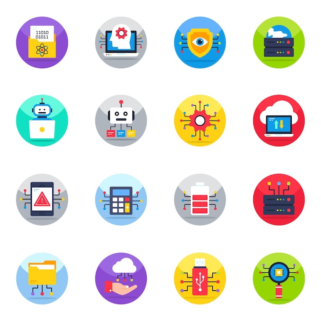 Pack de iconos planos de tecnología inteligente