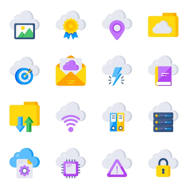 Pack de iconos planos de tecnología en la nube