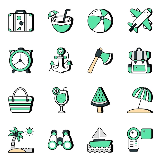 Vector pack de iconos planos de viaje