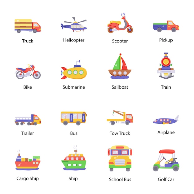 Vector pack de iconos planos de viaje