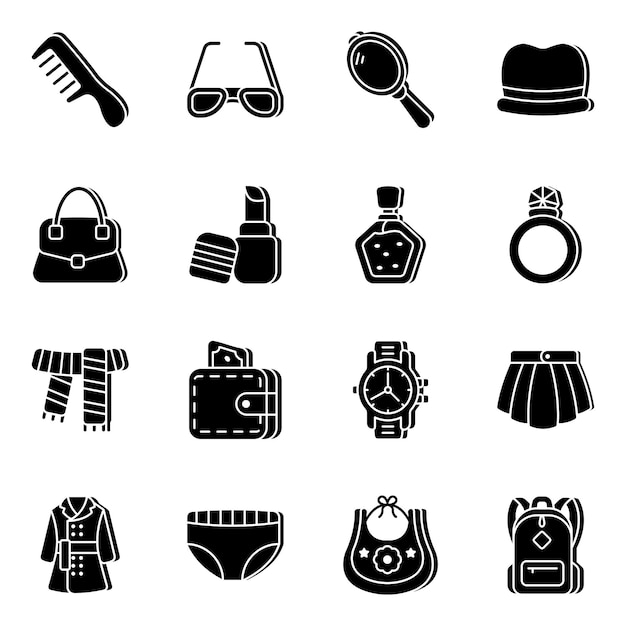 Pack de iconos sólidos de accesorios de moda
