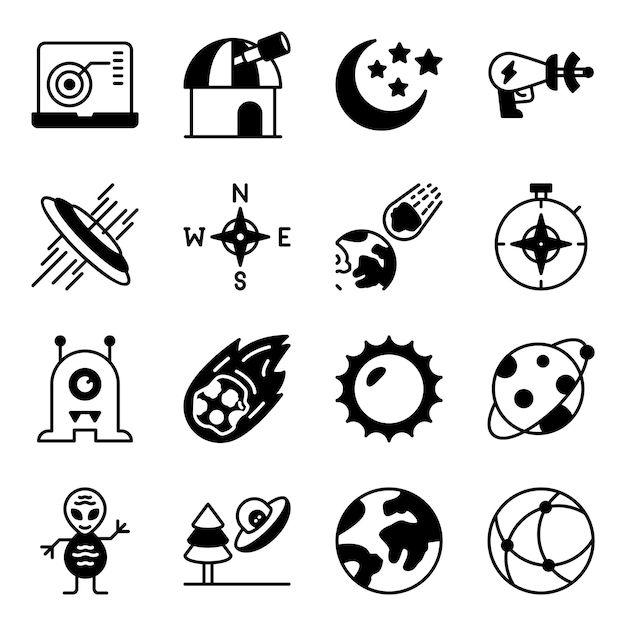 Pack de iconos sólidos de astrofísica