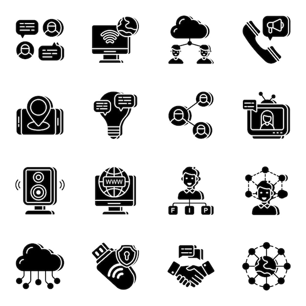 Pack de iconos sólidos de comunicación y chat