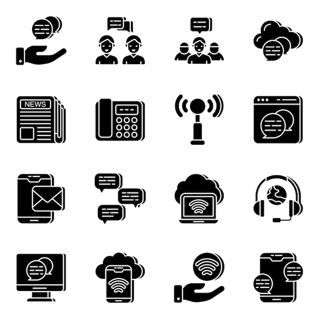 Pack de iconos sólidos de comunicación