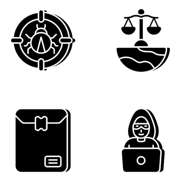 Pack de iconos sólidos de derecho y cibercrimen