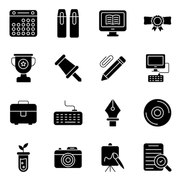 Pack de iconos sólidos de educación y estudio