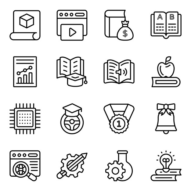 Pack de iconos sólidos de educación y estudio
