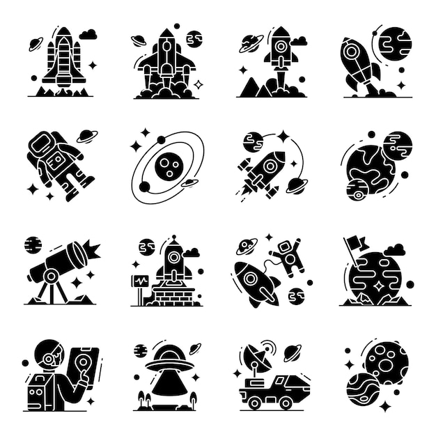 Pack de iconos sólidos espaciales