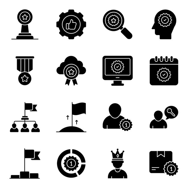 Pack de iconos sólidos de éxito y competencia