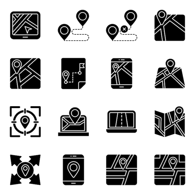 Pack de iconos sólidos de mapas