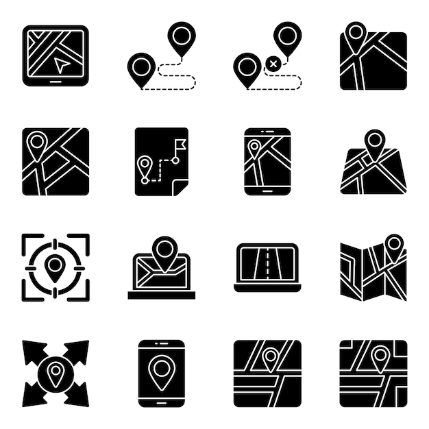 Vector pack de iconos sólidos de mapas