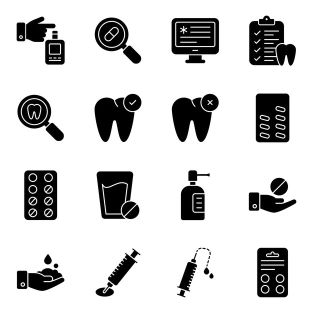 Pack de iconos sólidos de odontología