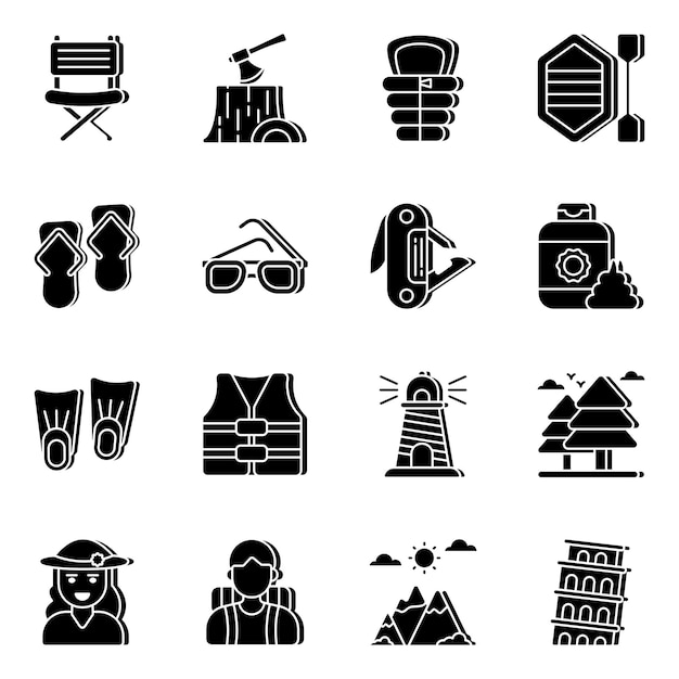 Pack de iconos sólidos de viajes y recorridos