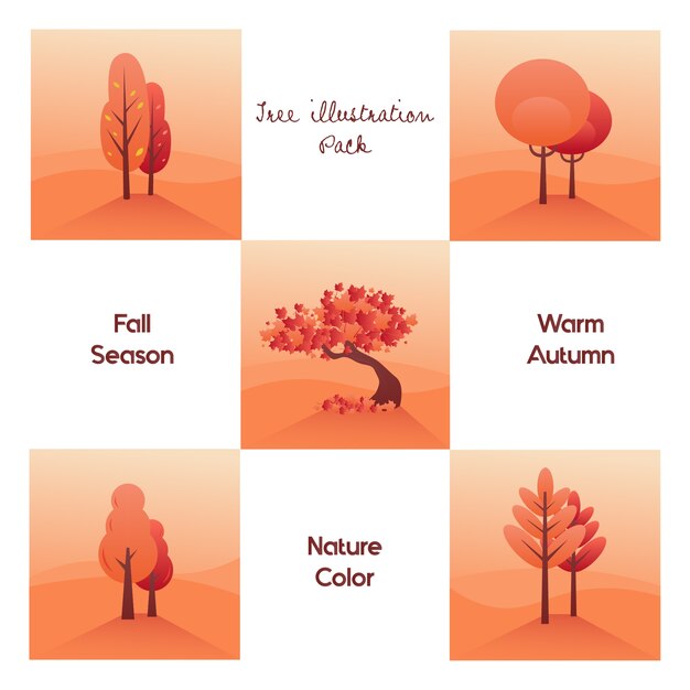 Vector pack de ilustración de árbol para otoño