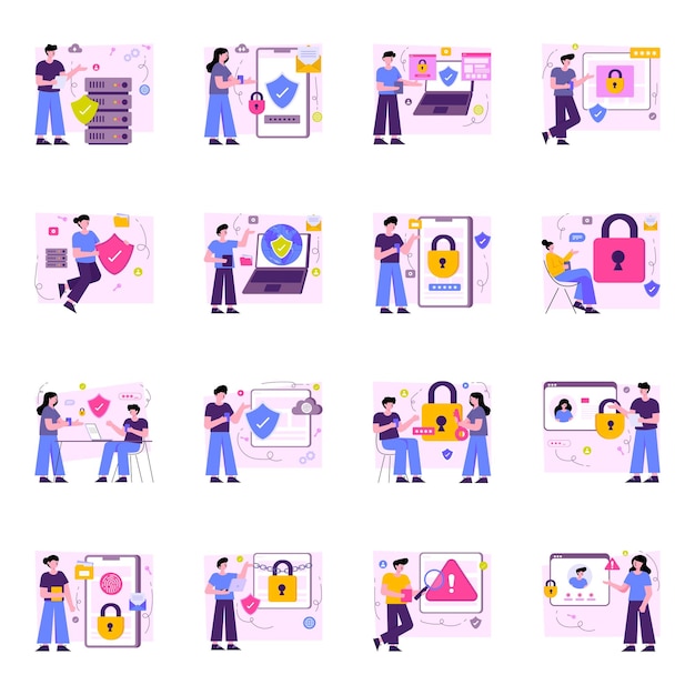 Pack de ilustración plana de seguridad y protección