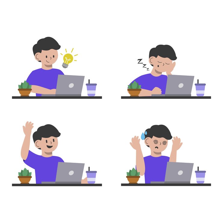 Pack de ilustración vectorial de hombre usando laptop con estilo de diseño plano