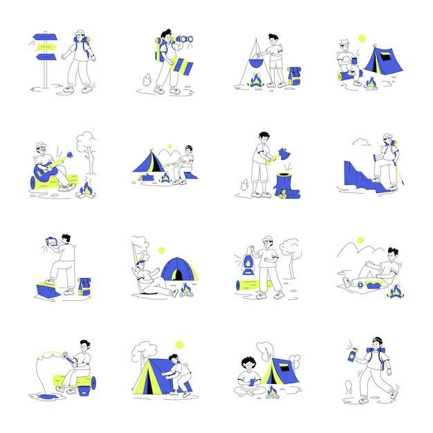 Pack de ilustraciones de Camping Adventure Line