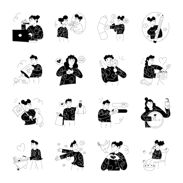 Pack de ilustraciones de dibujo de amor propio y motivación