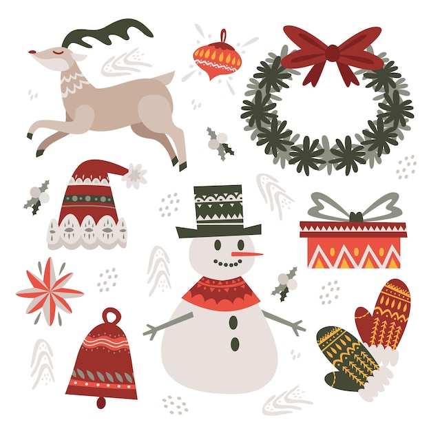 Pack de ilustraciones de elementos navideños dibujados a mano