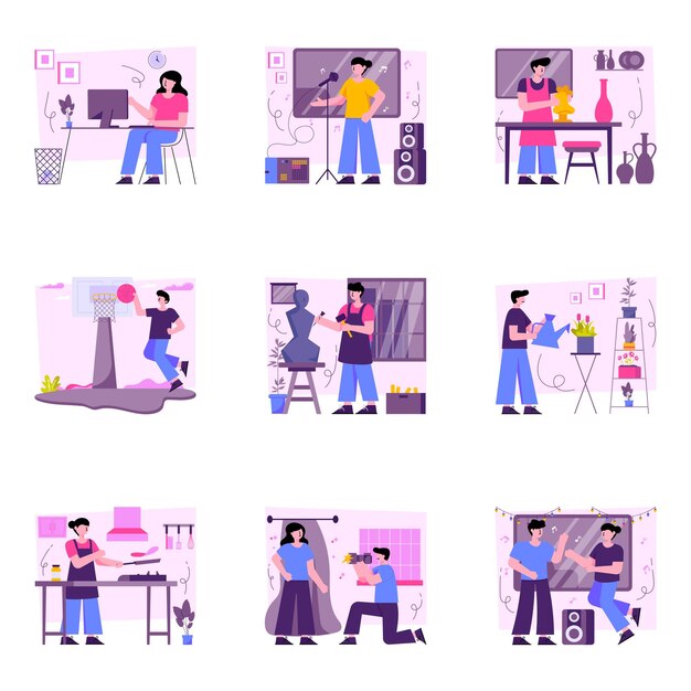 Pack de Ilustraciones Planas de Actividades de Ocio