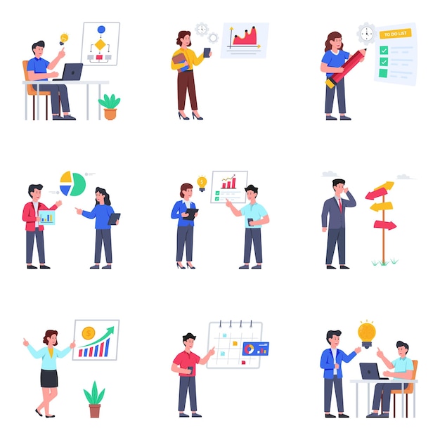 Pack de ilustraciones planas de negocios y finanzas