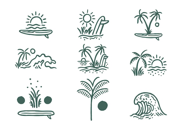 Vector pack de ilustraciones de playa