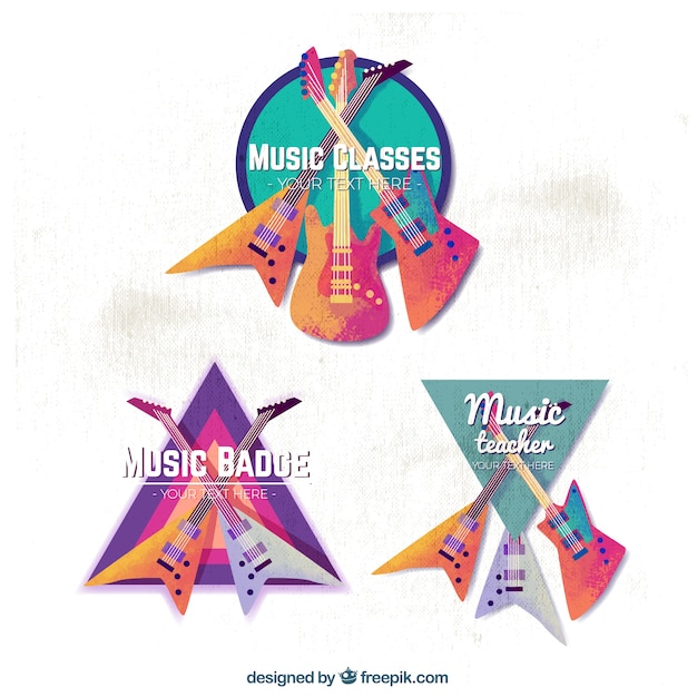 Vector pack de insignias de acuarela de clases de música