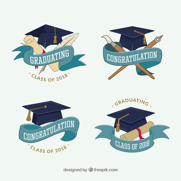 Vector pack de insignias de graduación en diseño plano