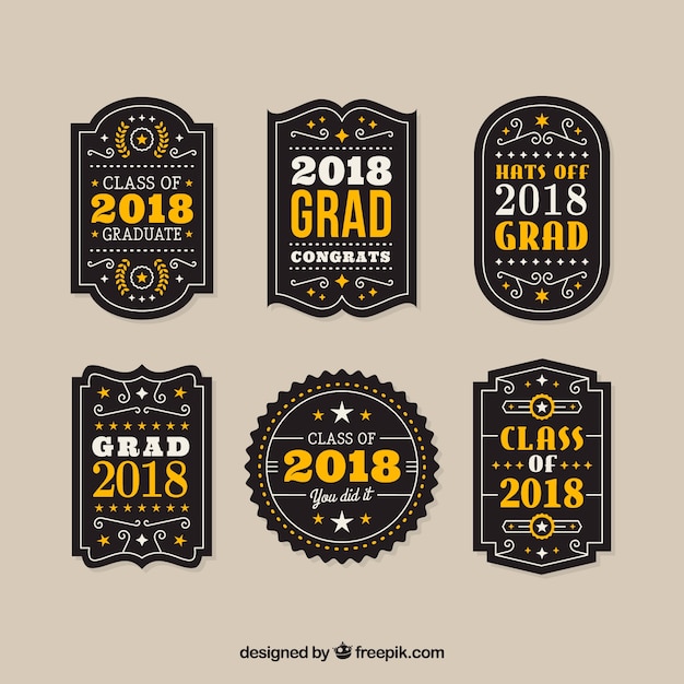 Vector pack de insignias de graduación en diseño plano