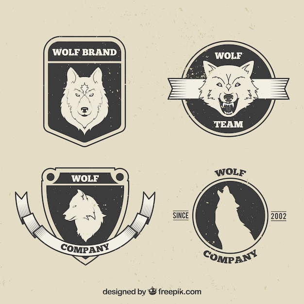 Vector pack de insignias vintage de lobos