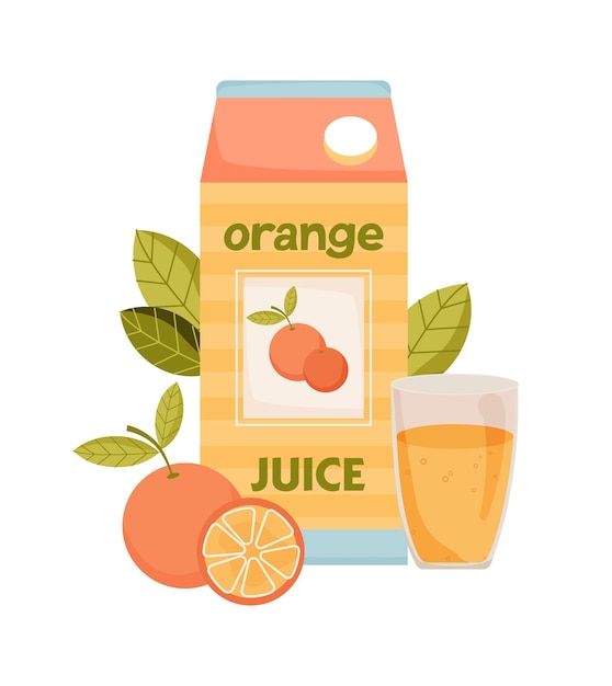 Pack de jugo de naranja con vaso de jugo de cítricos y hojas jugo de naranja natural en un vaso