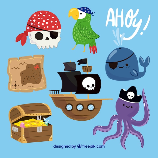 Vector pack lindo de artículos pirata decorativos