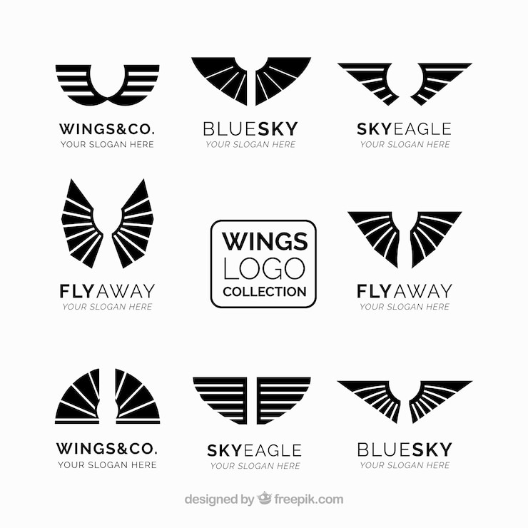 Vector pack de logos con alas en color negro