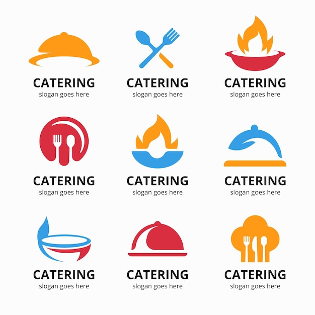 Vector pack de logos de catering de diseño plano