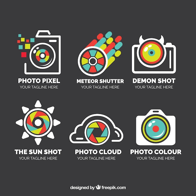 Pack de logos en estilo lineal de fotografía con detalles coloridos