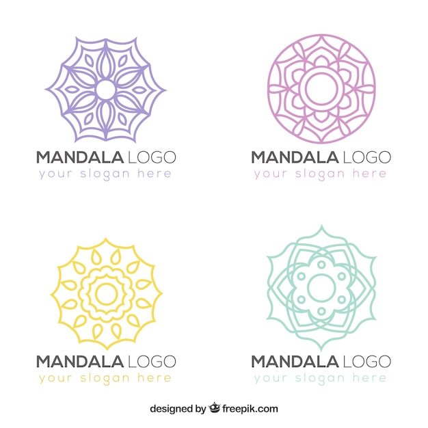 Vector pack de logos de mandalas dibujados a mano