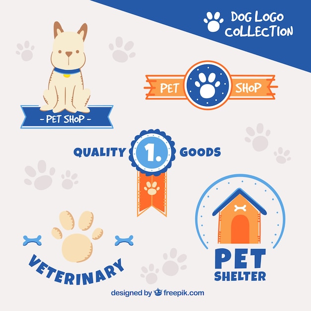 Pack de logos de perro con elementos azules